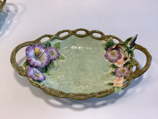 Spring Hibiscus Flower and Humming Bird Dish