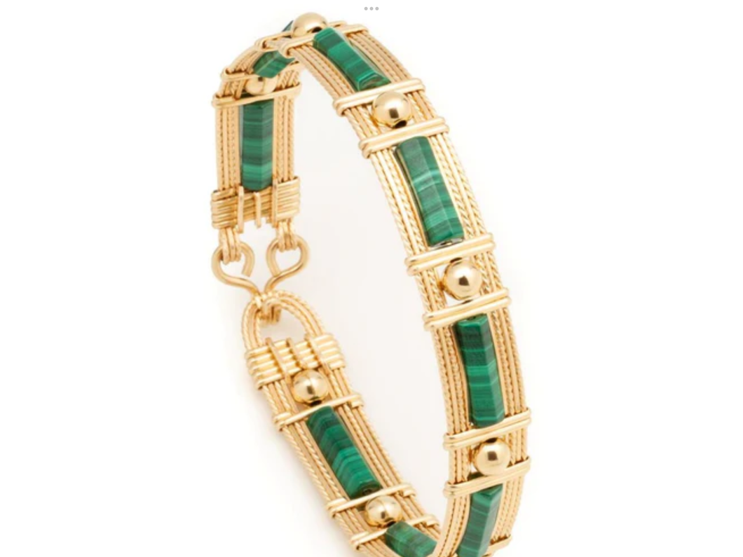 Natural Malachite Gold Wire Wrapped Bracelet