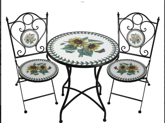 Round Mosaic Bistro Set Sunflowers