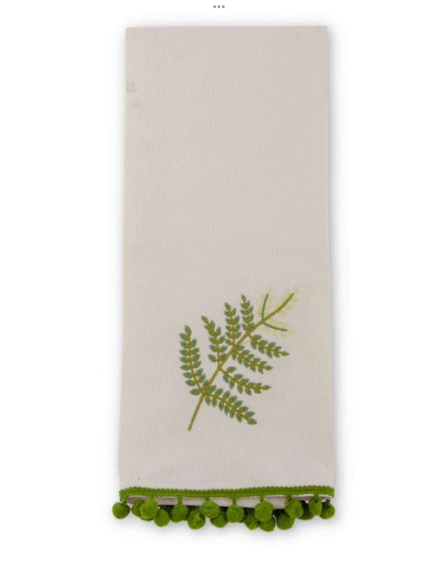 CREAM TOWEL W/EMBROIDERED FERN AND GREEN POM POMS