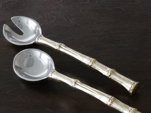 GARDEN Bamboo Salad Servers with Gold Handles