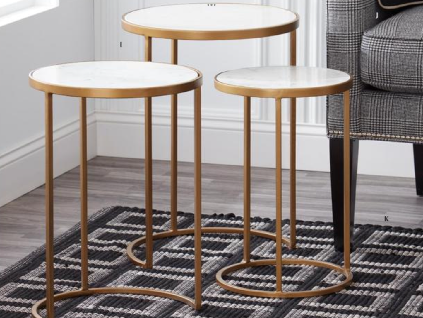 Metal Nesting Tables W/Marble Top Set of 3