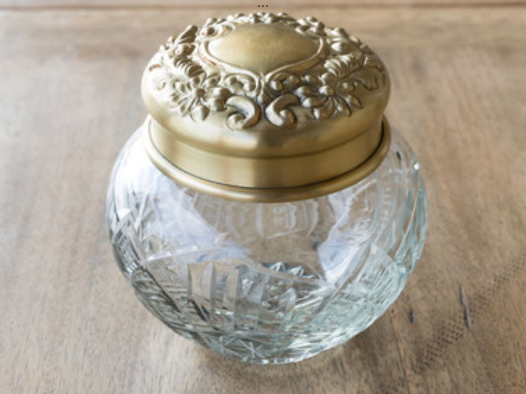 Antique Brass & Glass Pot Belly Jar