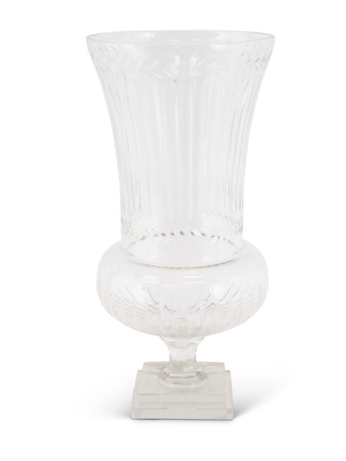 Etched Laurel Clear Glass Vase