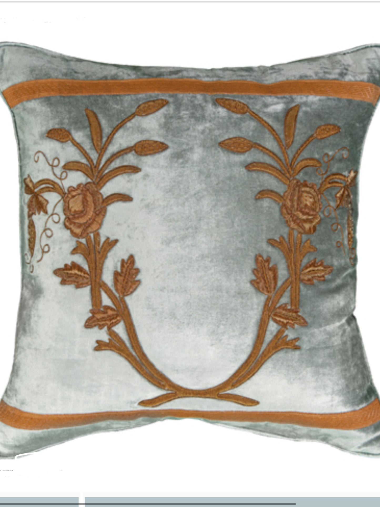 Velvet Turquoise Embroidered Pillow