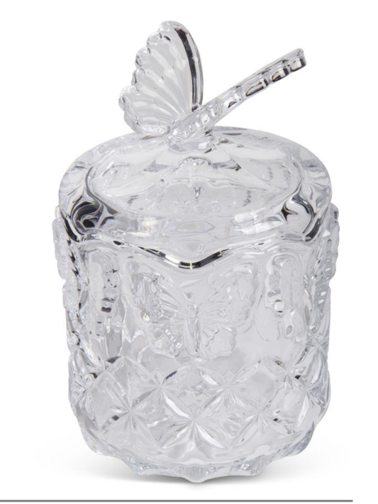 Glass Lidded Jar W/Butterfly