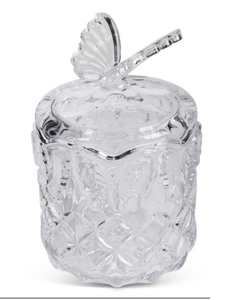 Glass Lidded Jar W/Butterfly
