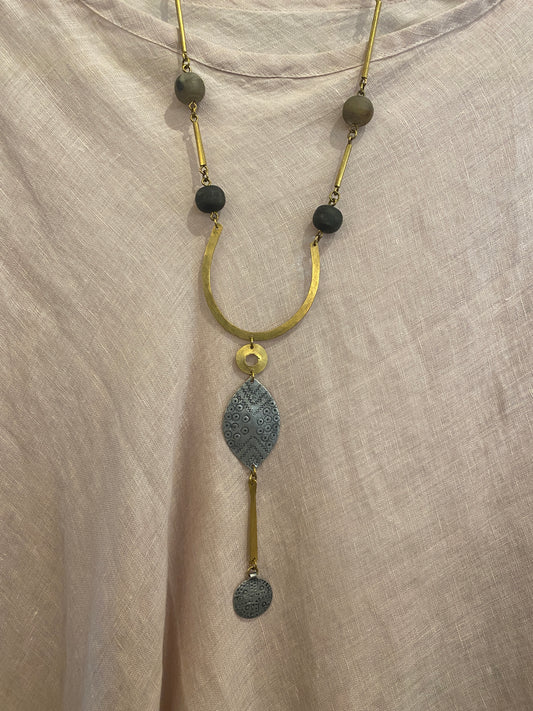 Brass/Silver/Glass Bead Tribal Necklace