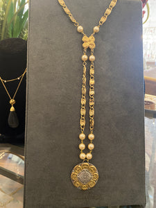 Lariat Vintage Chain with Vintage Connector and Pearls