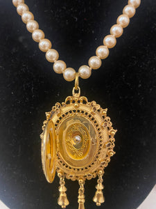 Pearl Necklace with Gold Locket Pendant