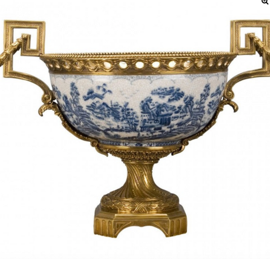 Heavy Basin with Bronze Ormolu -Blue Willow