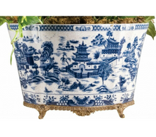 Load image into Gallery viewer, Porcelain Planter W/ Bronze Accent - Blue Willow
