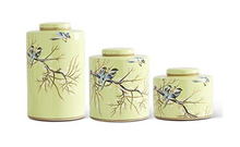 Load image into Gallery viewer, Set of 3 Pale Green Ceramic Lidded Ginger Jars