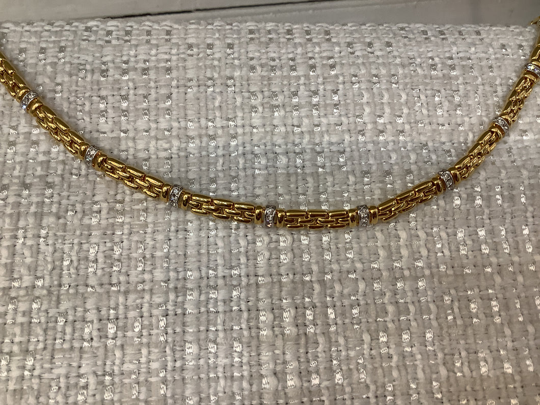 Gold Necklace W/Sliver & Cubic Zirconia
