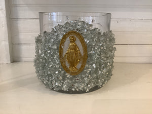Custom Glass Vase W/ Miraculous Mary Medallion
