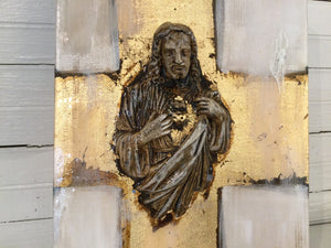 Divine Mercy On Gold Cross W/Resin Overlay